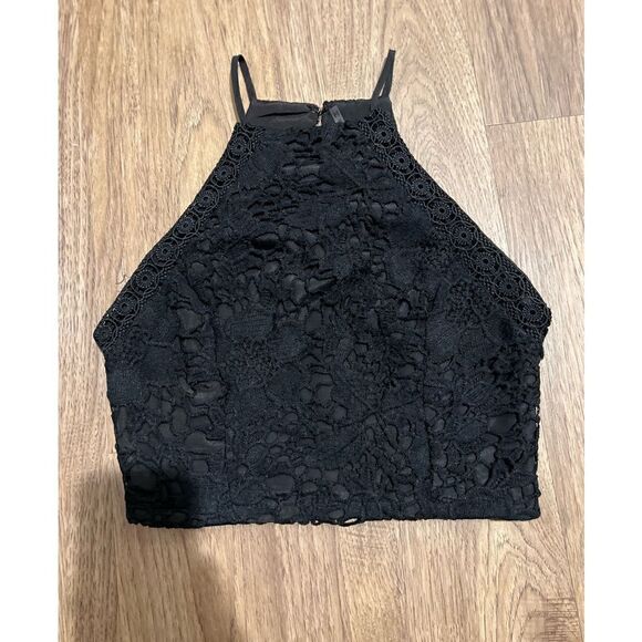 Do+ Be Black Floral Lace Halter Crop Top - Picture 1 of 4